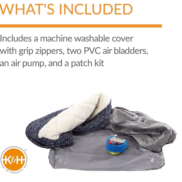 K&H Pet Products Air Sofa Bed Navy/Geo Flower Small 18 X 24 Blue & White Dog Bed - Picture 3 of 4